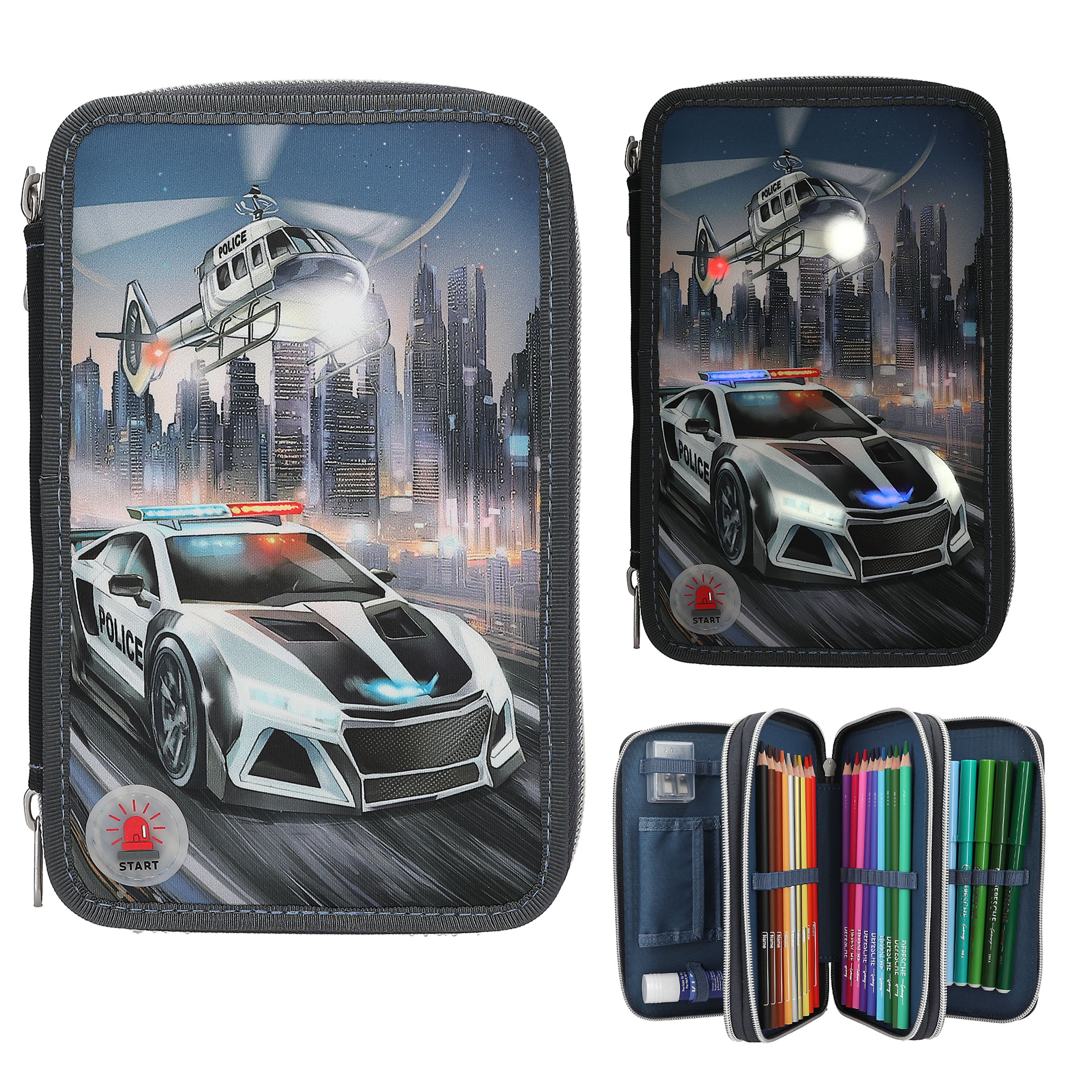 Monster Cars - Federtasche 3-fach LED Polizeiauto