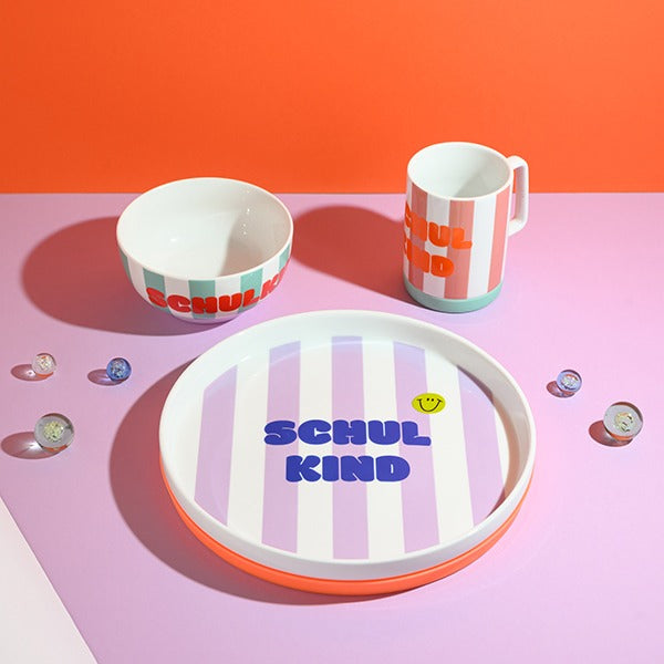 ava&yves - Porzellan-Set Schulkind Streifen Flieder/Pink