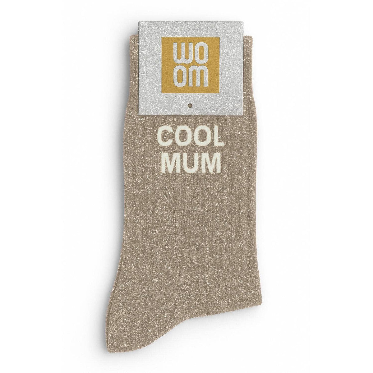 woom - Glitzersocken mit „Cool Mum“-Schriftzug beige Gr. 36-40