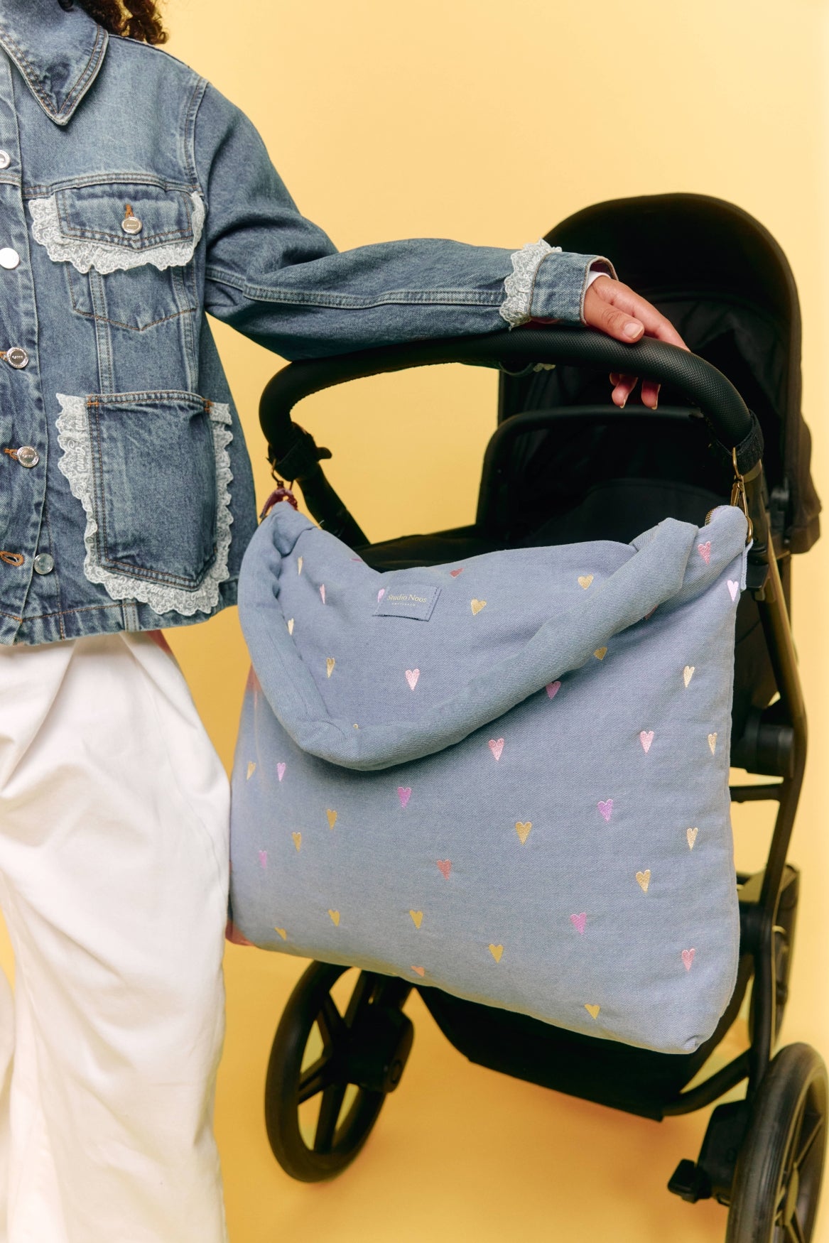 Studio Noos - Wickeltasche Denim Light Blue Hearts