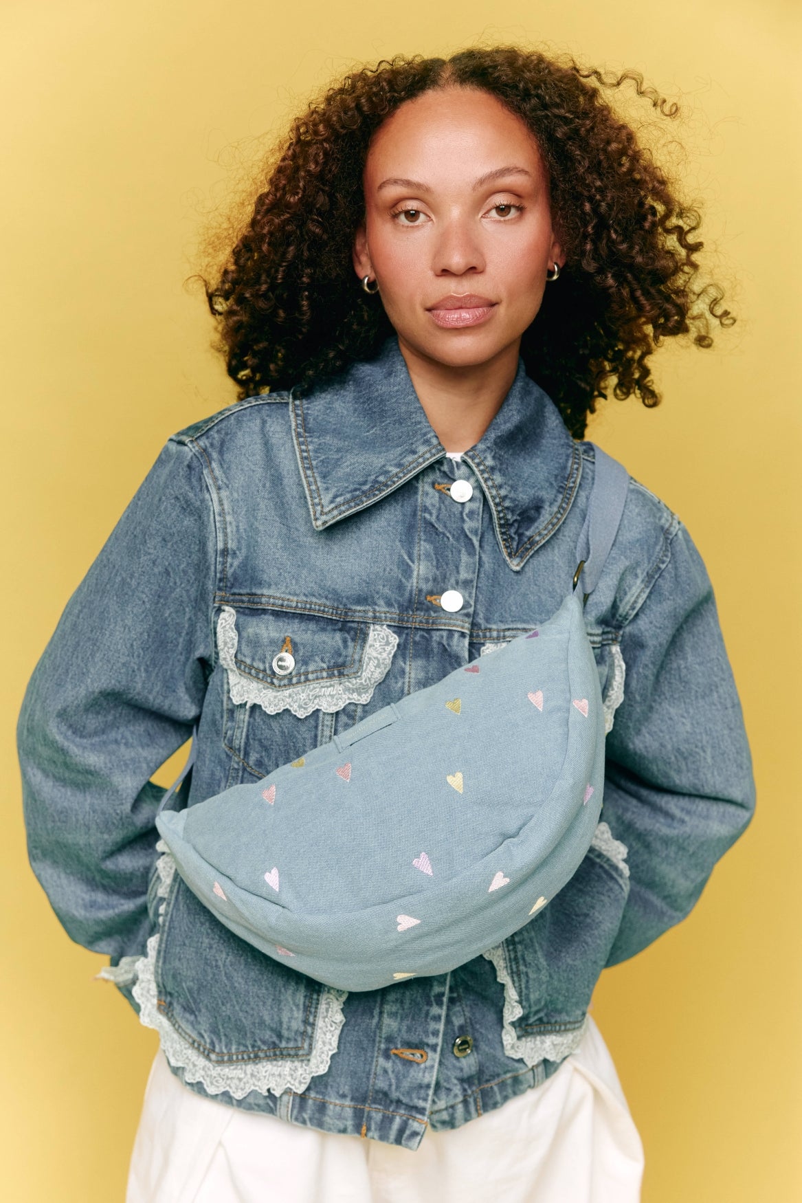 Studio Noos - Tasche Fanny Pack Denim Light Blue Hearts