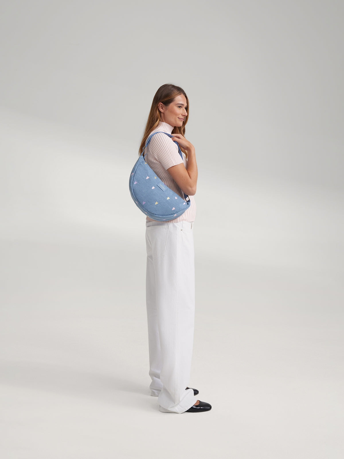 Studio Noos - Tasche Fanny Pack Denim Light Blue Hearts