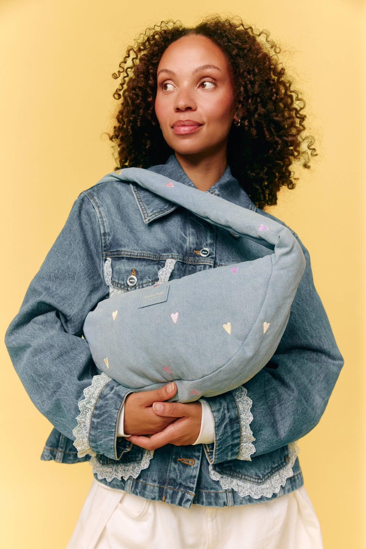 Studio Noos - Mini Cross Body Tasche Denim Light Blue Hearts