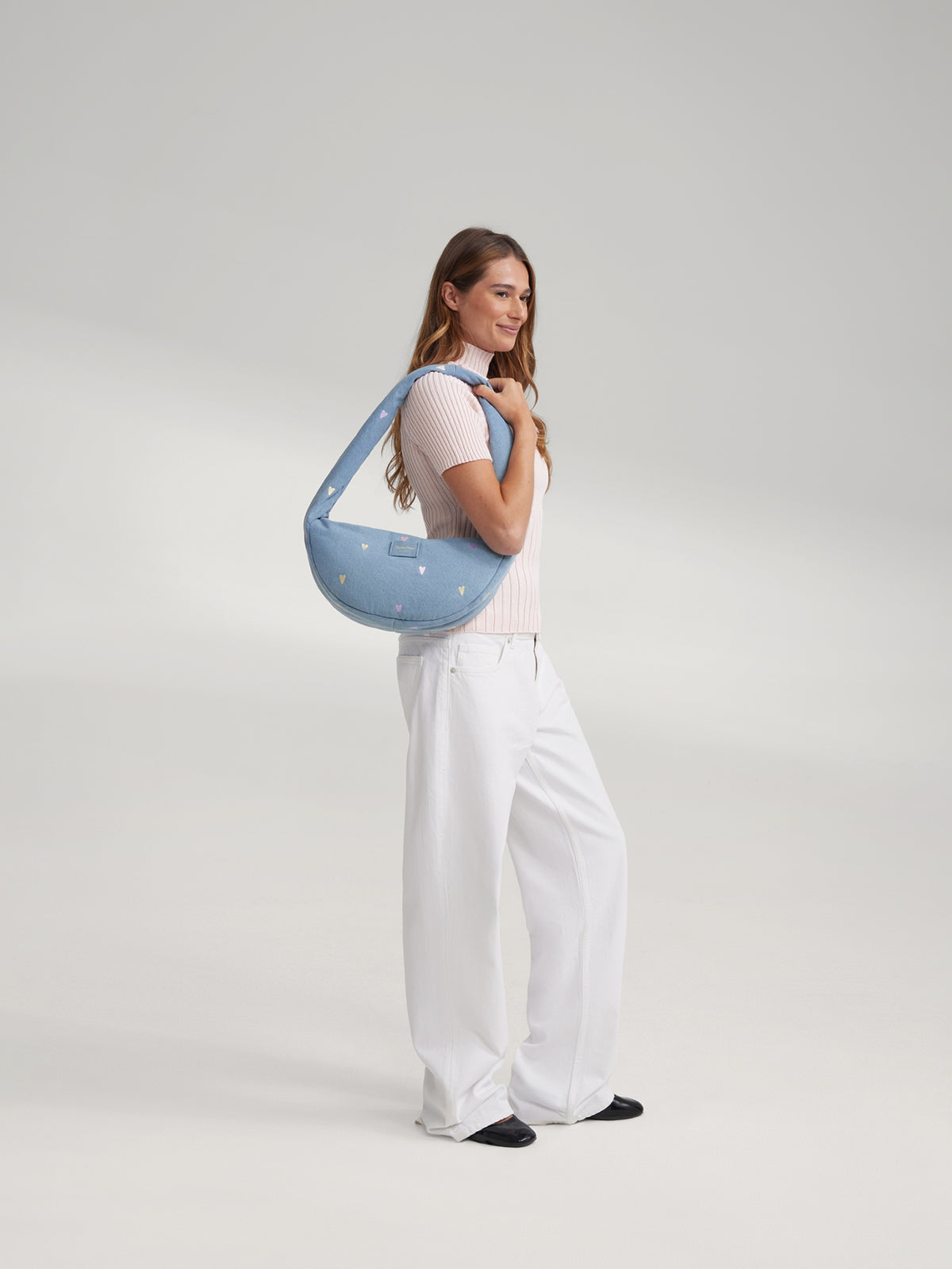Studio Noos - Mini Cross Body Tasche Denim Light Blue Hearts