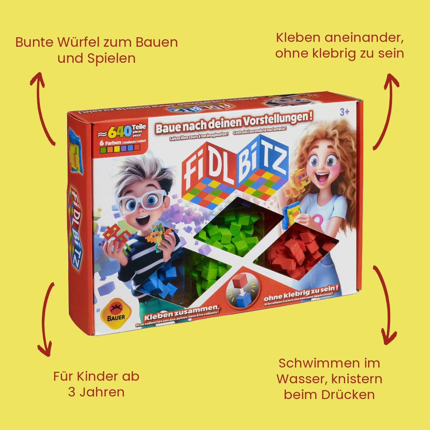 FiDL BiTZ - Mini-Bausteine Deluxe Set mit 640 bunten Würfeln