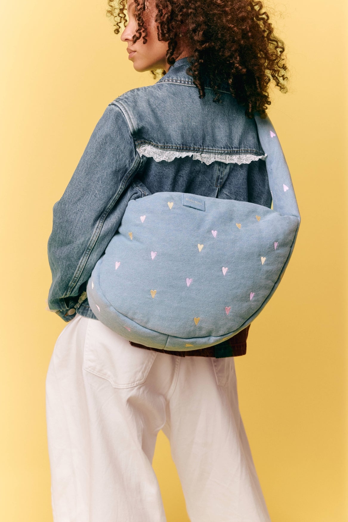 Studio Noos - Cross Body Tasche Denim Light Blue Hearts