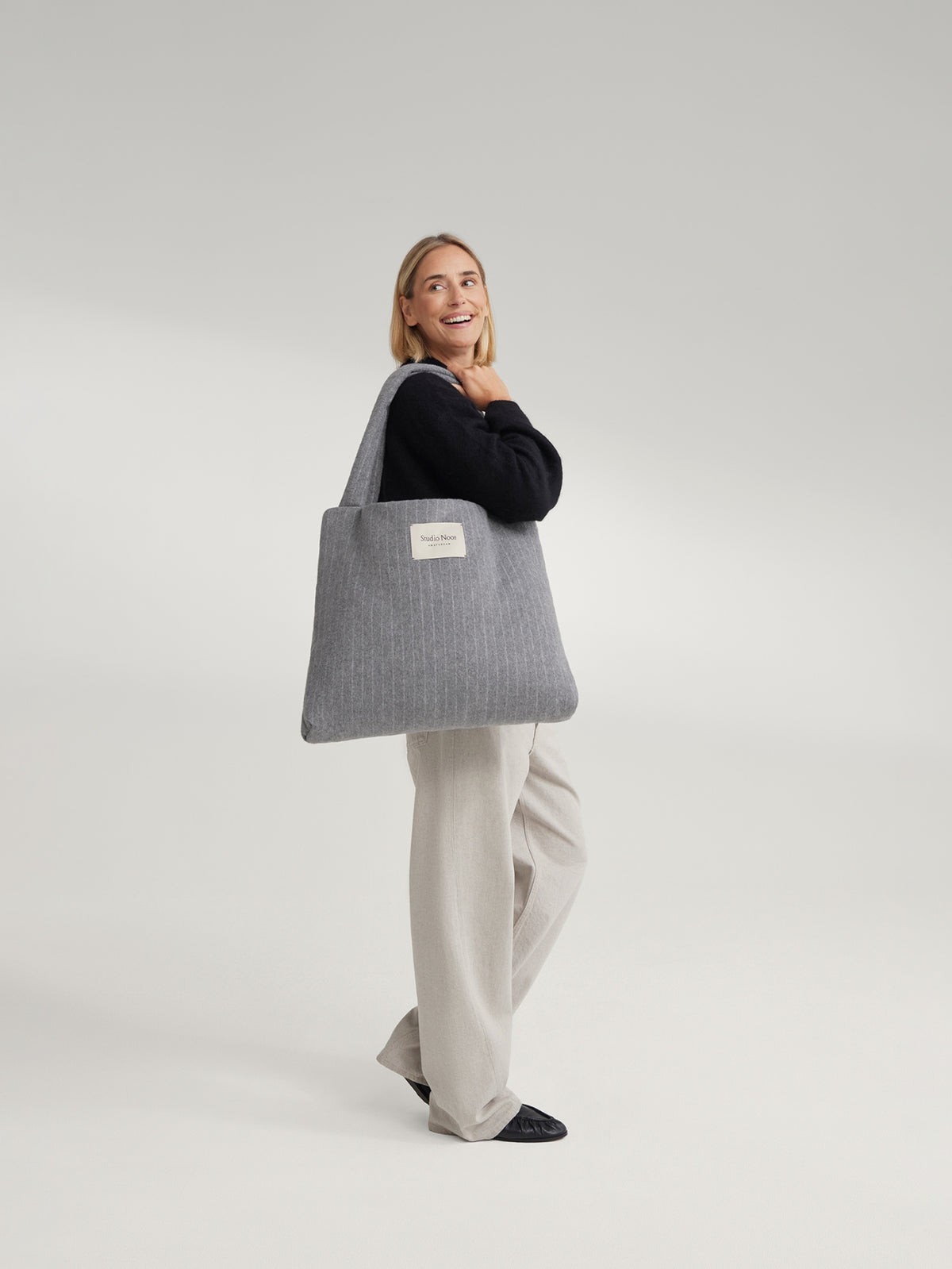 Studio Noos - Tasche Flannel Chalkstripe Light Grey