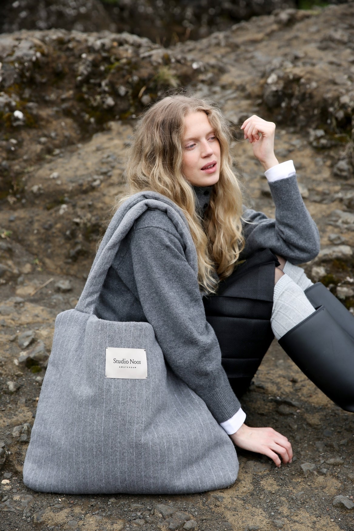 Studio Noos - Tasche Flannel Chalkstripe Light Grey