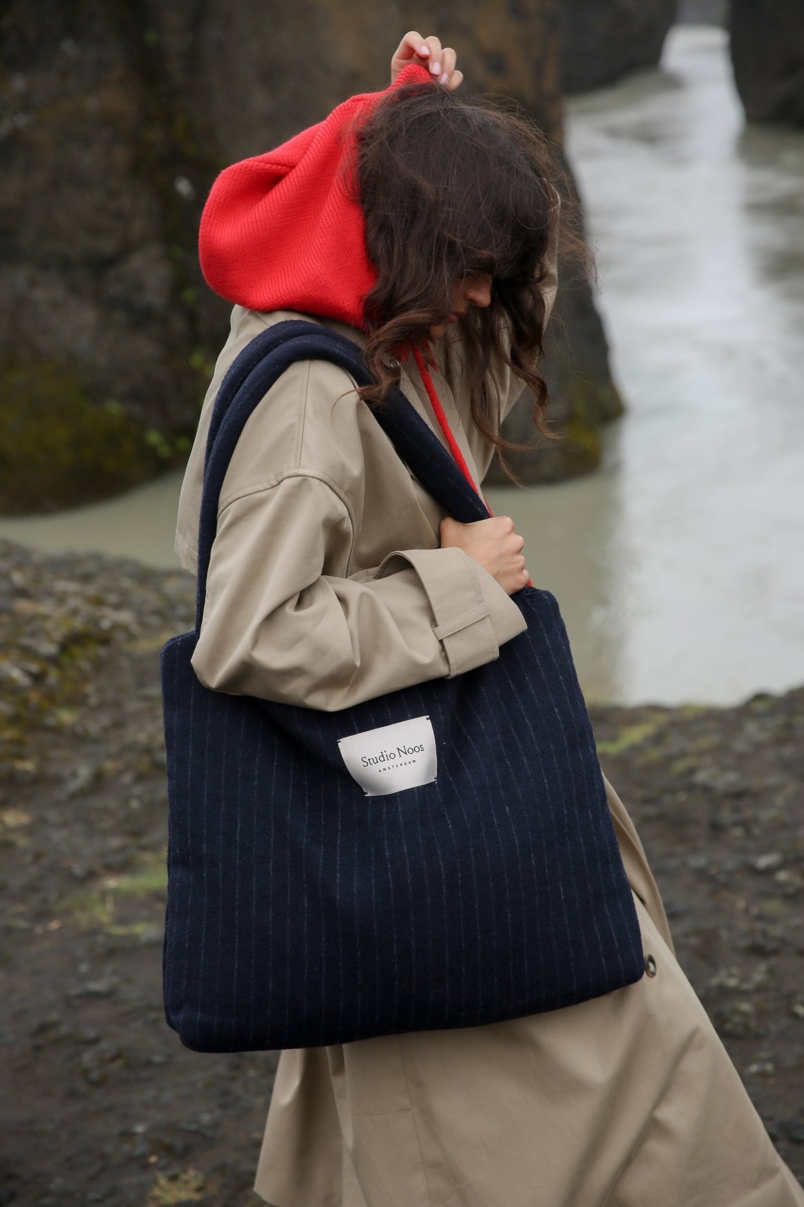 Studio Noos - Tasche Flannel Chalkstripe Dark Blue