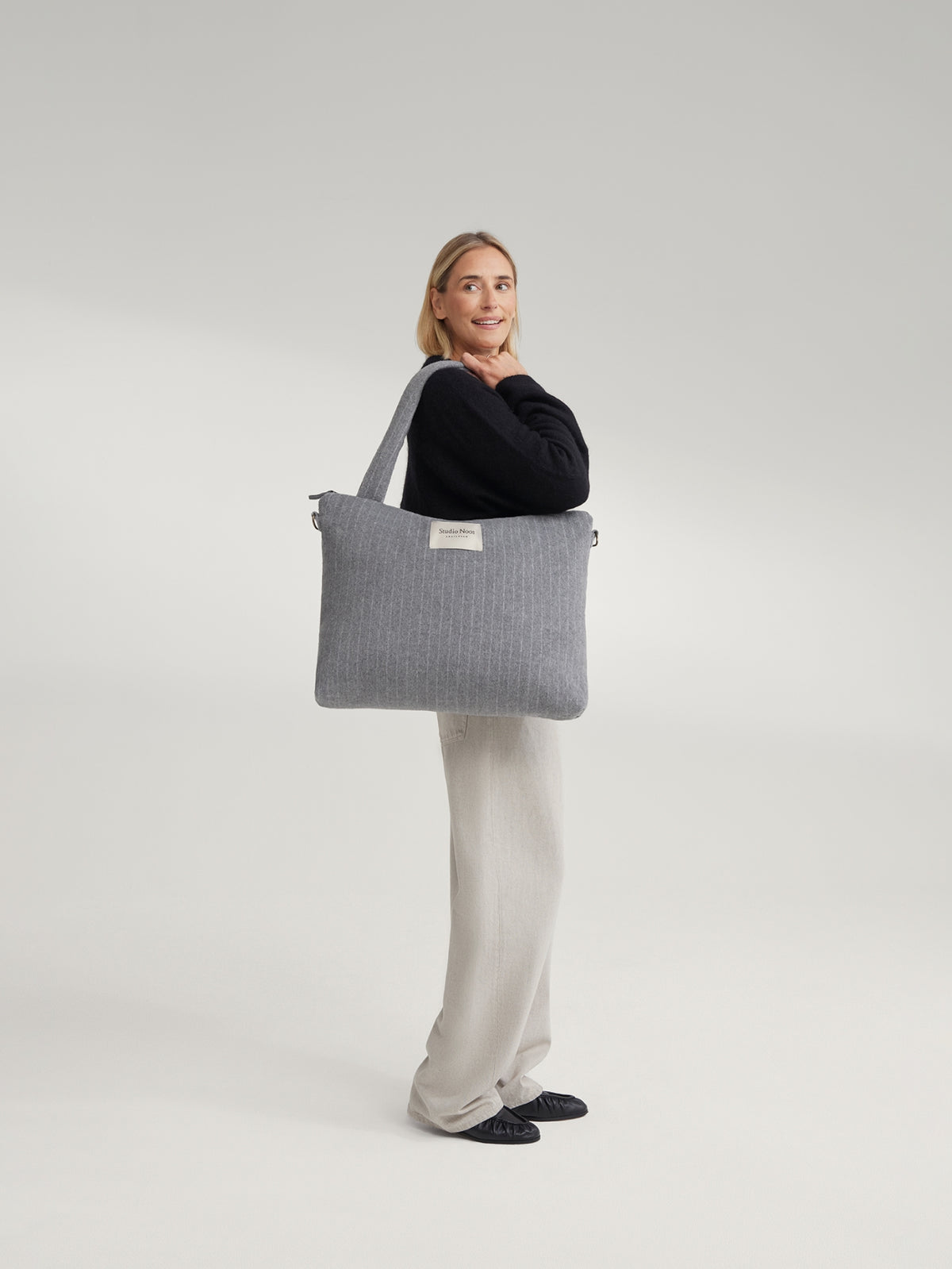 Studio Noos - Wickeltasche Flannel Chalkstripe Light Grey