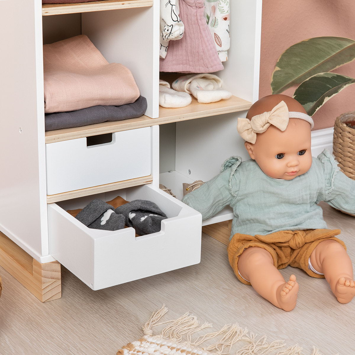 Musterkind - Puppen-Schrank VIOLA weiß/natur/grau