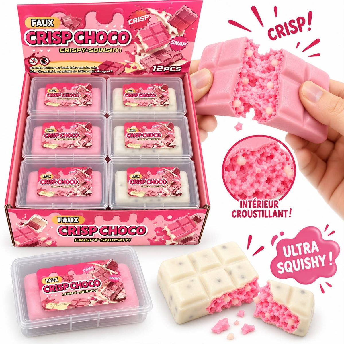 woom - Crackle Crispy Schokolade weiß & rosa