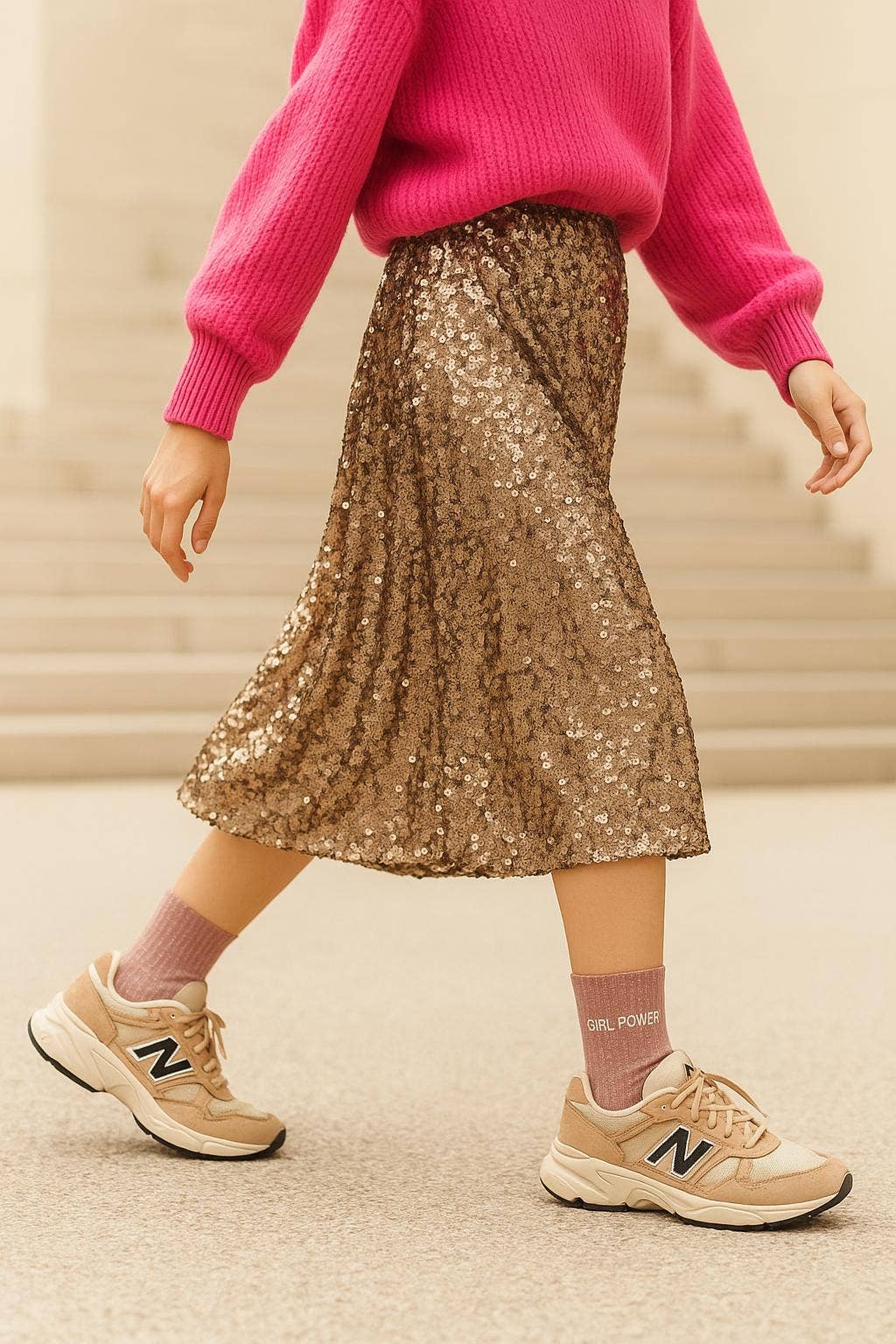 woom - Glitzersocken mit „Girl Power“-Schriftzug rosa Gr. 36-40