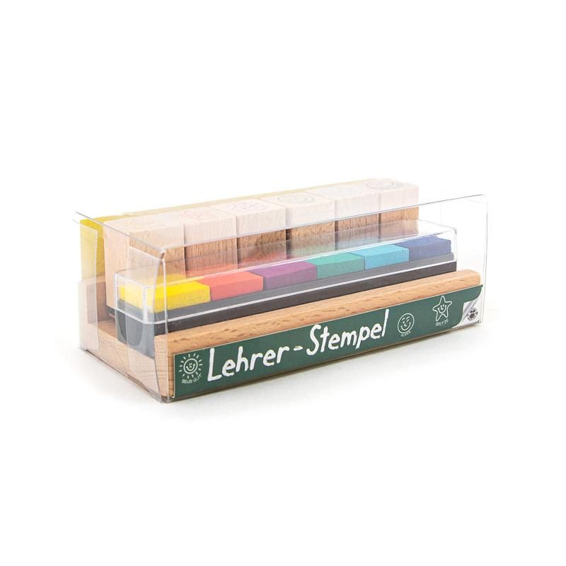 Trendhaus - Motivation Holz-Lehrerstempel im Tischaufsteller mit integrierten Stempelkissen
