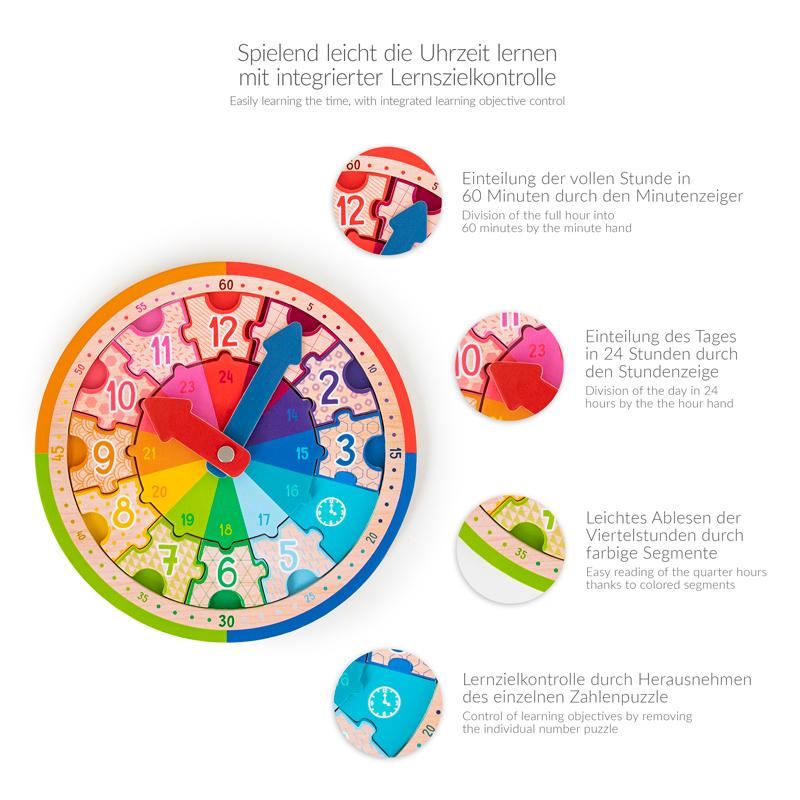 Trendhaus - ABC CHAMPIONS Lernuhr Holzpuzzle