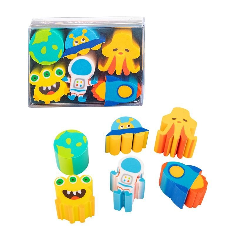 Trendhaus - Radierer Dino & Space Box 6er-Set
