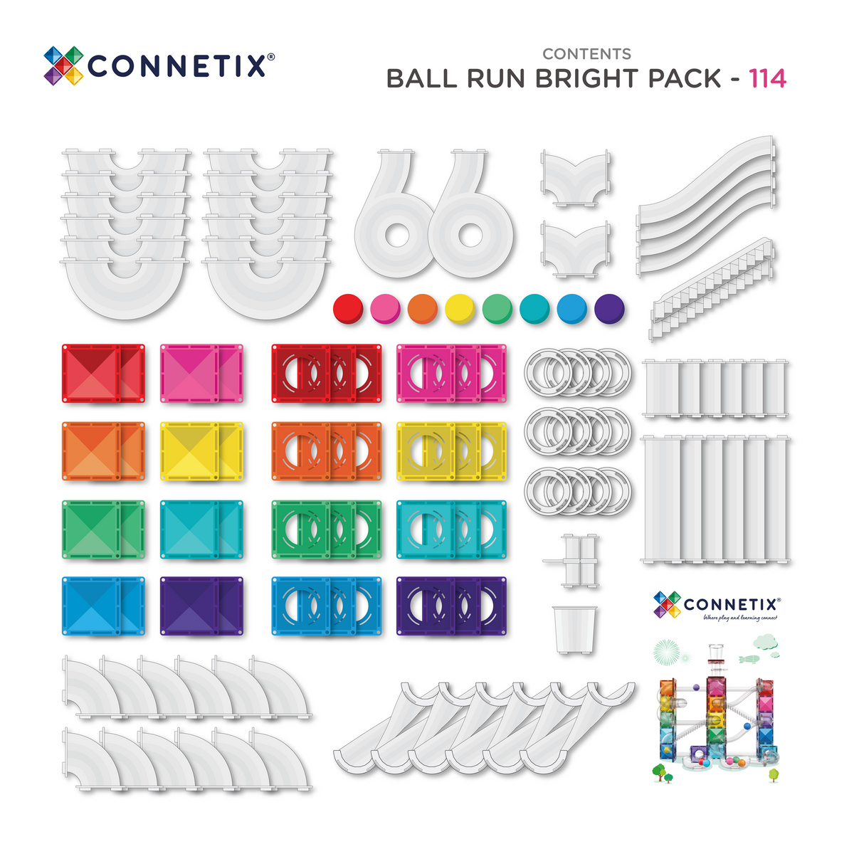connetix - Magnetbausteine Ball Run Bright Pack 114-tlg.