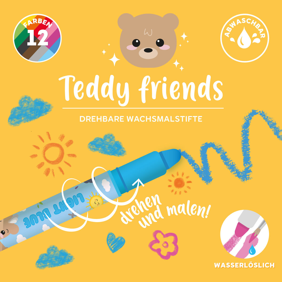 Legami - Wachsstiften zum Drehen 12 Stk. Teddy Friends