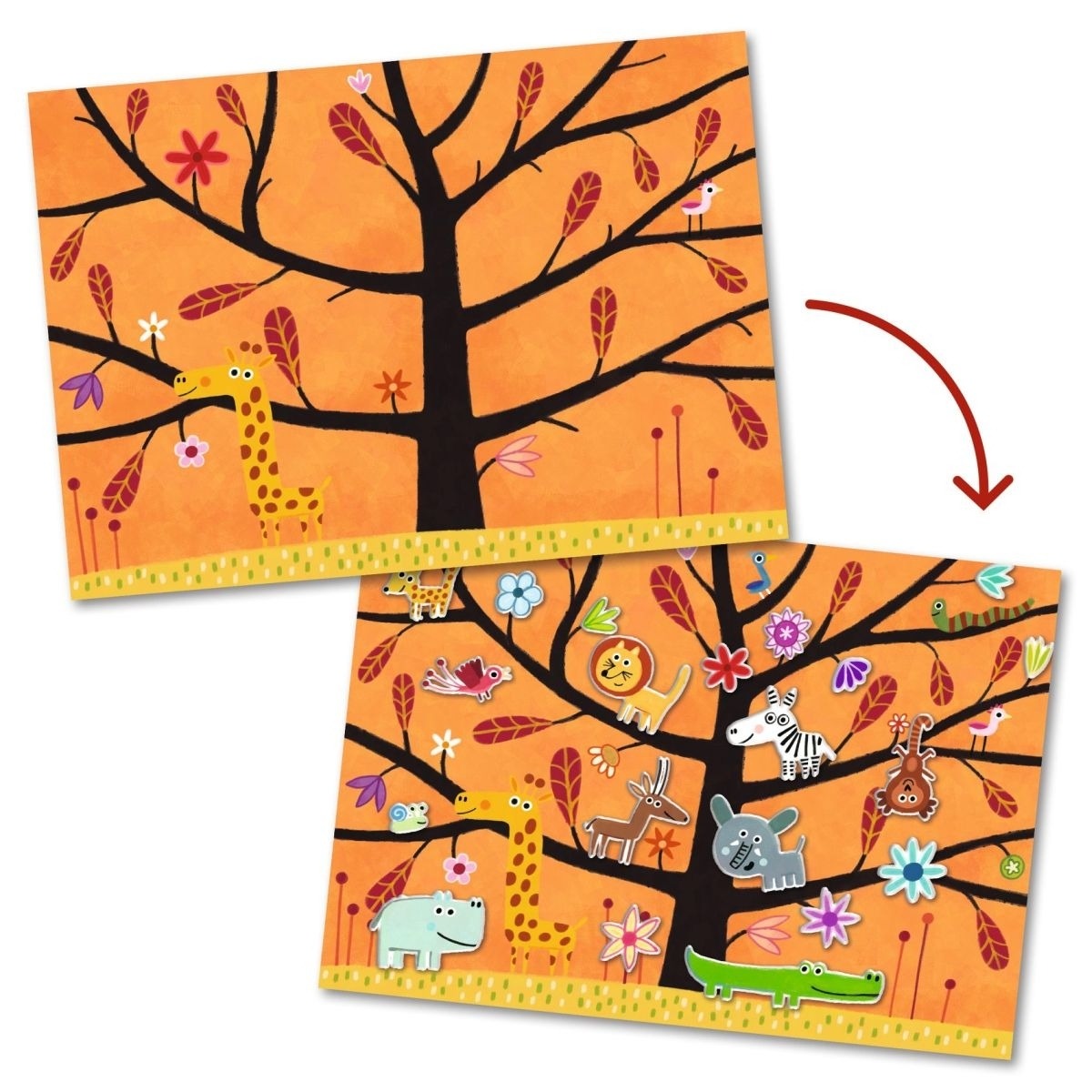 Djeco - Sticker: Tiere auf dem Baum