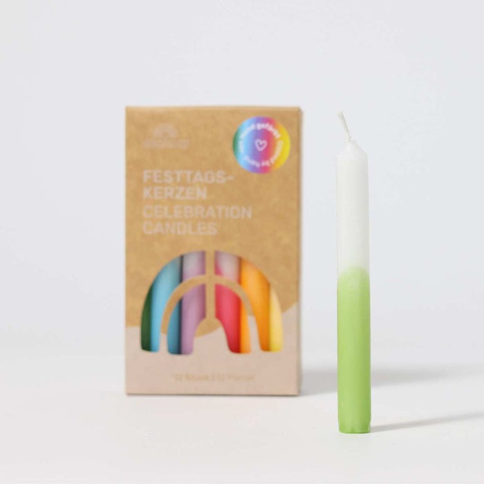 GRIMM'S - Festtags-Kerzen Dip-Dye Regenbogen 12 Stk.