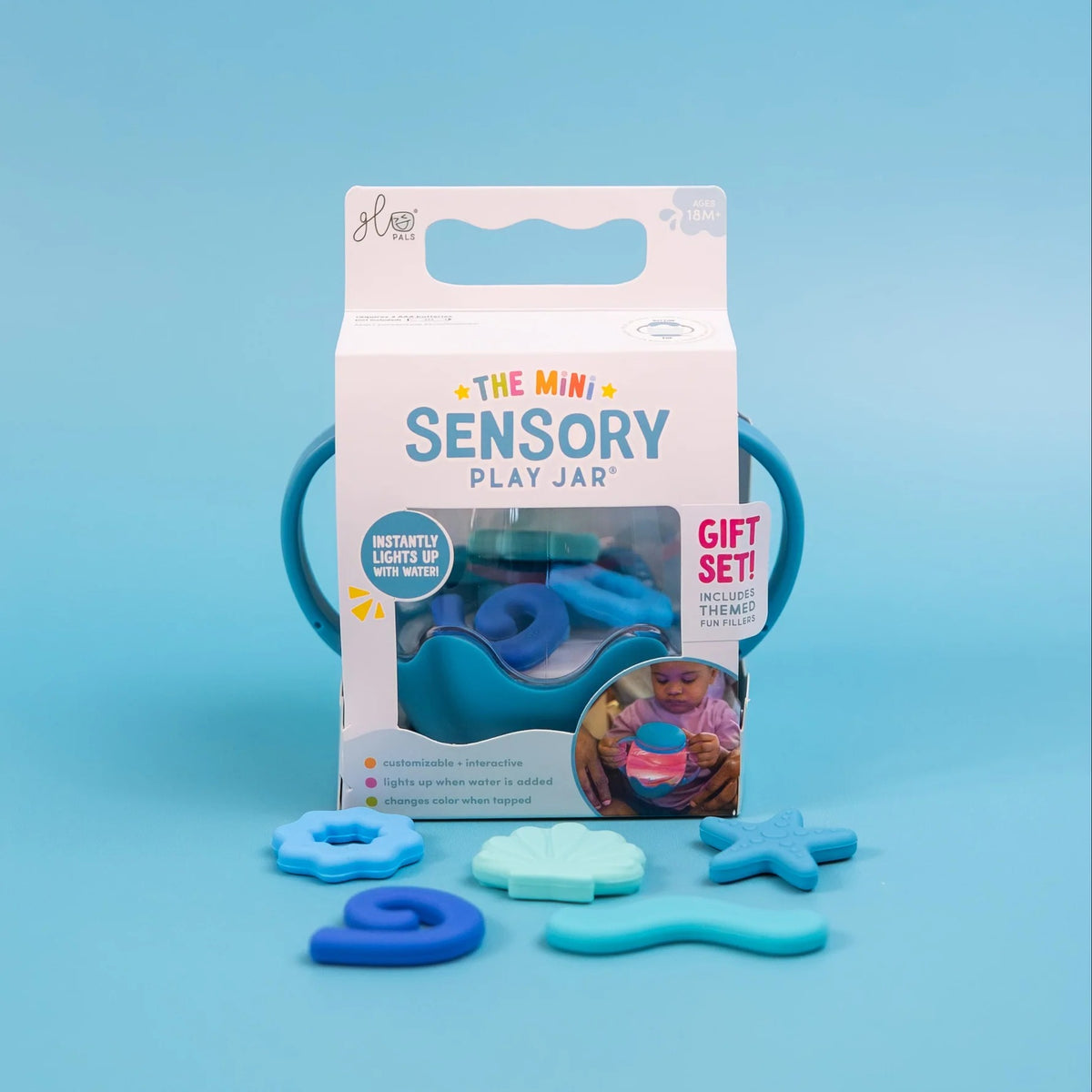 Glo Pals - Spielglas Mini Sensory Blau mit Inhalt