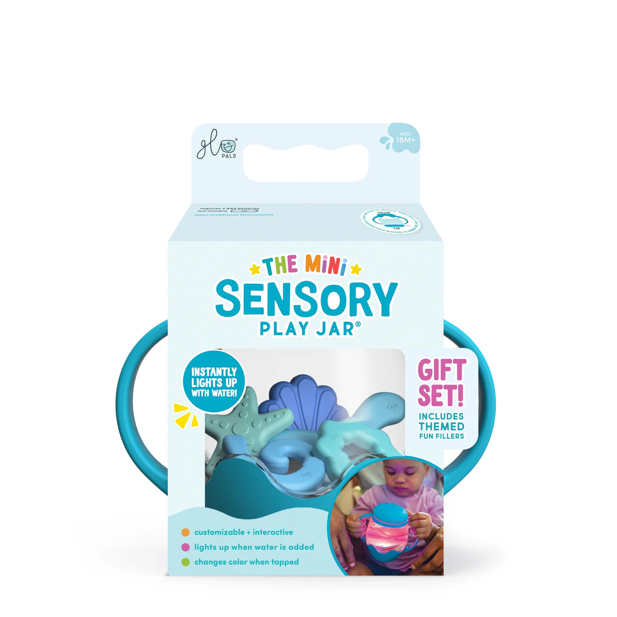 Glo Pals - Spielglas Mini Sensory Blau mit Inhalt