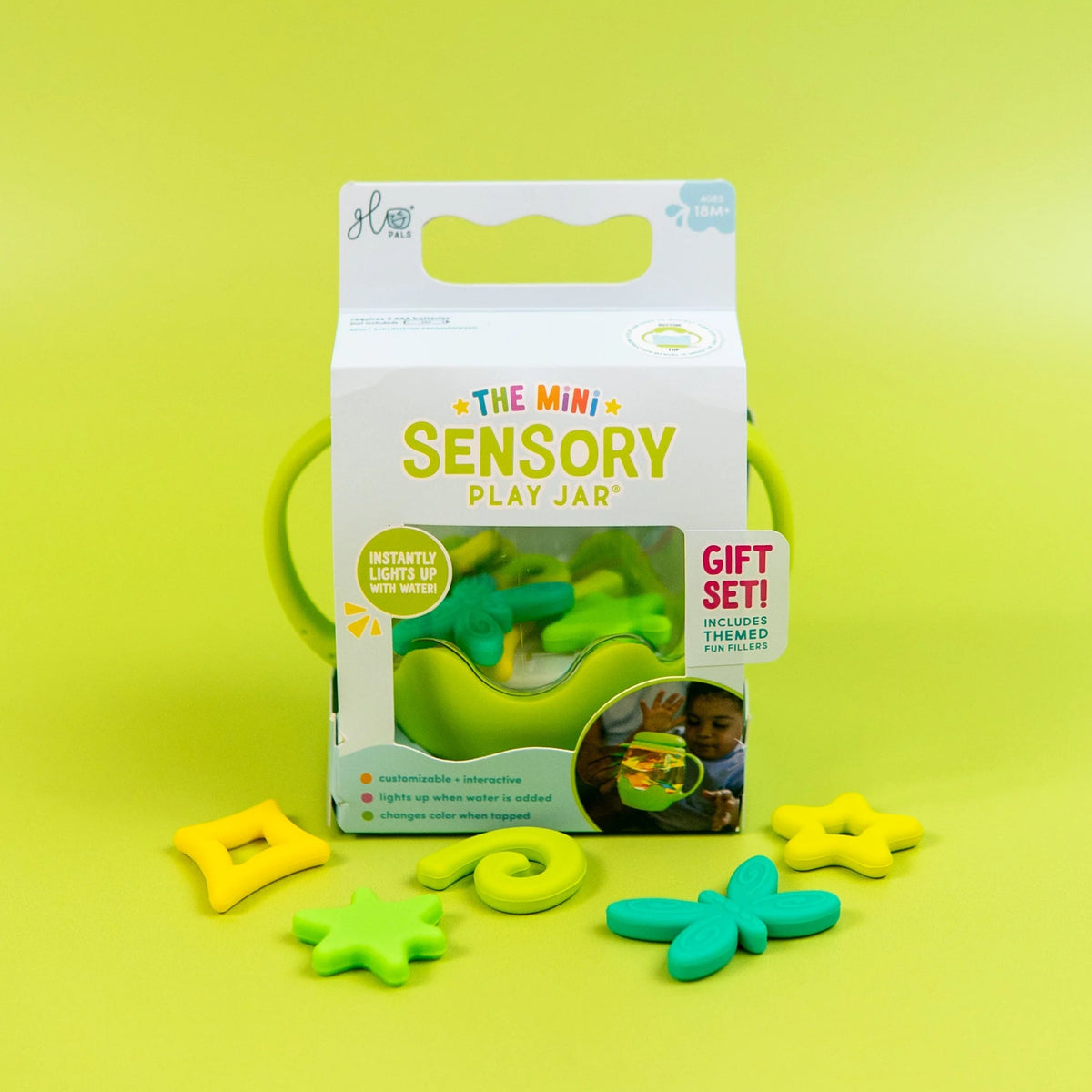 Glo Pals - Spielglas Mini Sensory Grün mit Inhalt