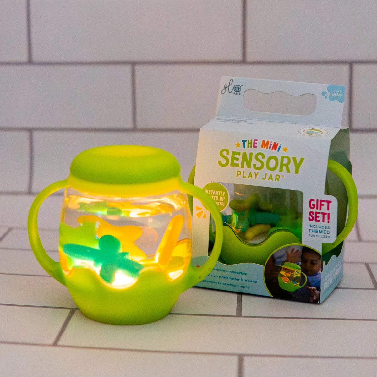 Glo Pals - Spielglas Mini Sensory Grün mit Inhalt