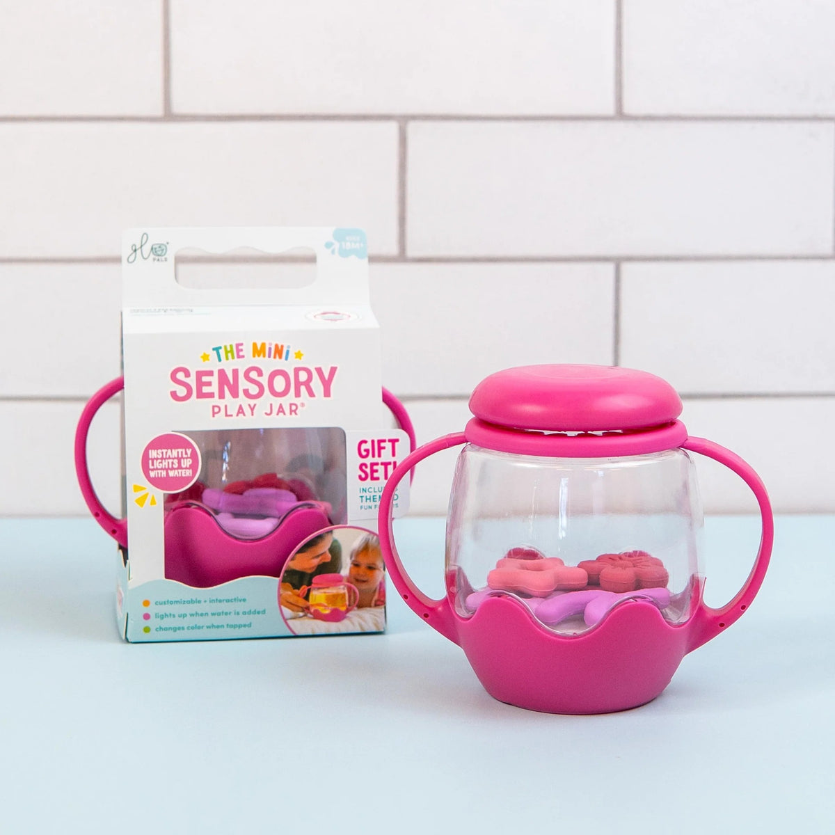 Glo Pals - Spielglas Mini Sensory Pink mit Inhalt