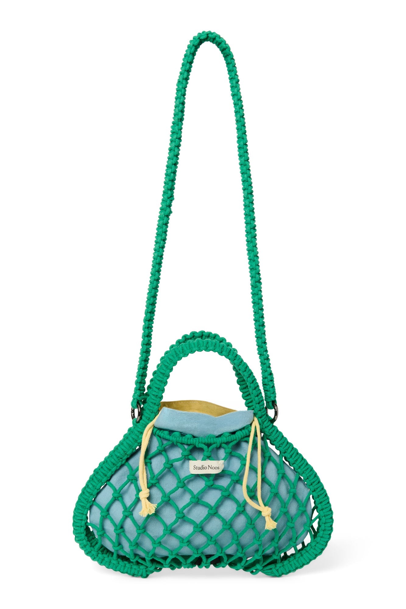 Studio Noos - Tasche Mini Macrame Grün mit Inlay Blau-Gelb – Ansicht 3 von 5