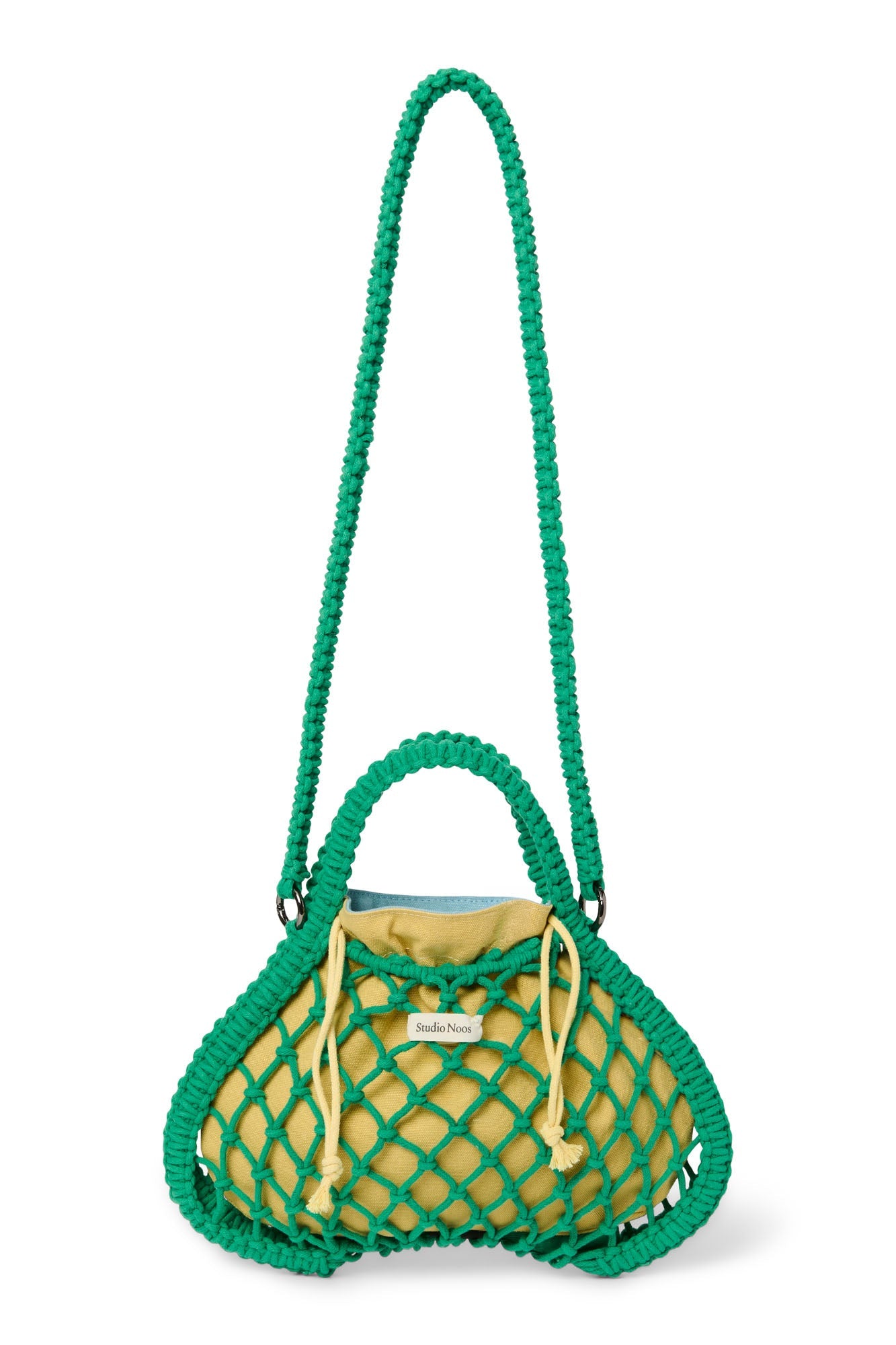 Studio Noos - Tasche Mini Macrame Grün mit Inlay Blau-Gelb – Ansicht 2 von 5