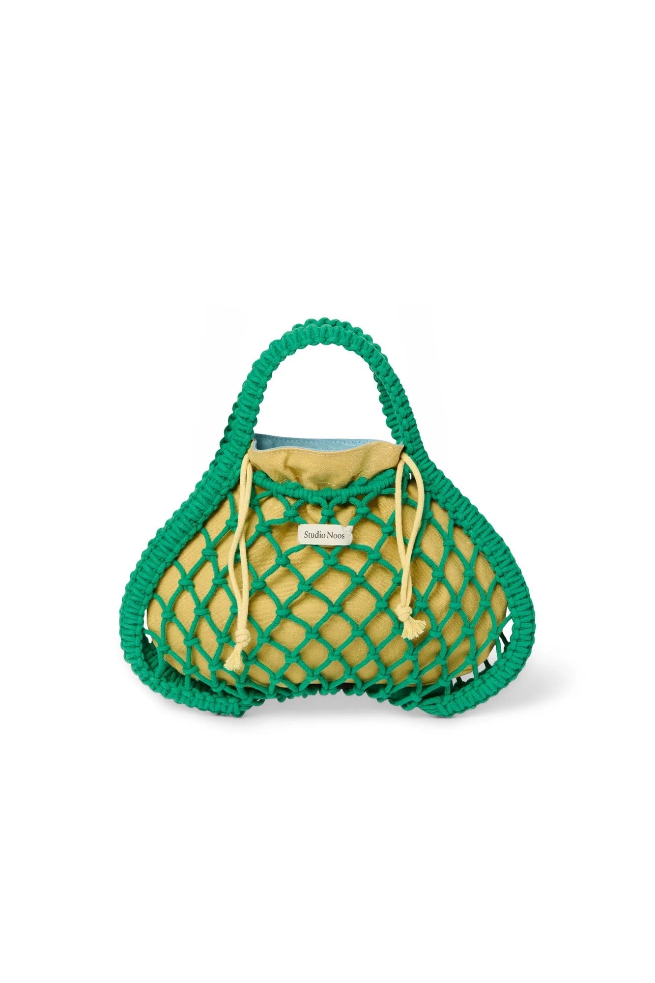 Studio Noos - Tasche Mini Macrame Grün mit Inlay Blau-Gelb – Ansicht 5 von 5
