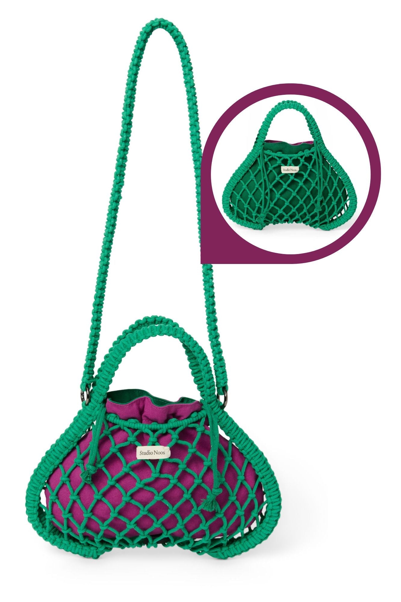 Studio Noos - Tasche Mini Macrame Grün mit Inlay Lila-Grün – Ansicht 1 von 5