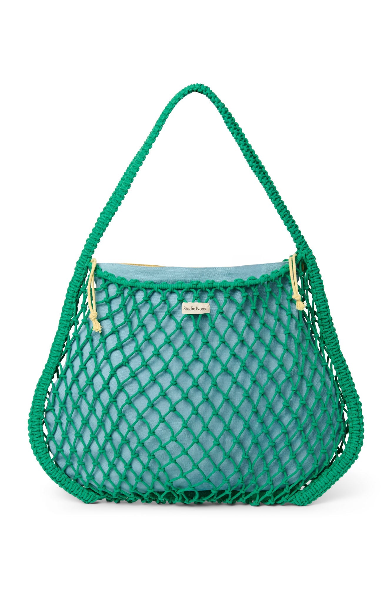Studio Noos - Tasche Macrame Grün mit Inlay Blau-Gelb – Ansicht 2 von 3
