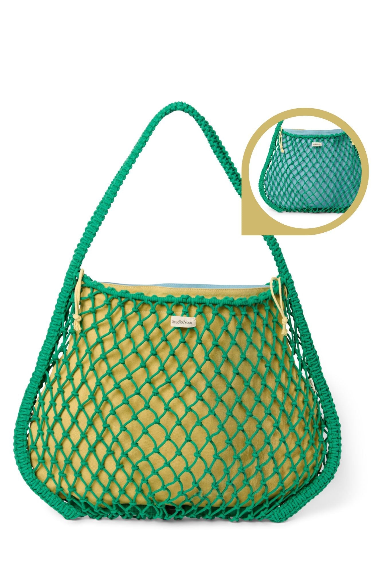 Studio Noos - Tasche Macrame Grün mit Inlay Blau-Gelb – Ansicht 1 von 3