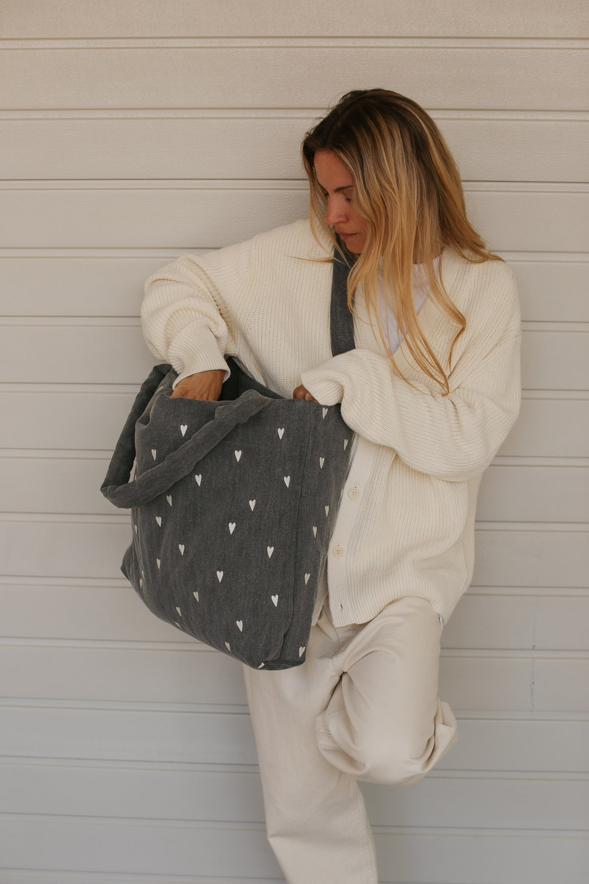 Studio Noos - Tasche Grey Denim Hearts
