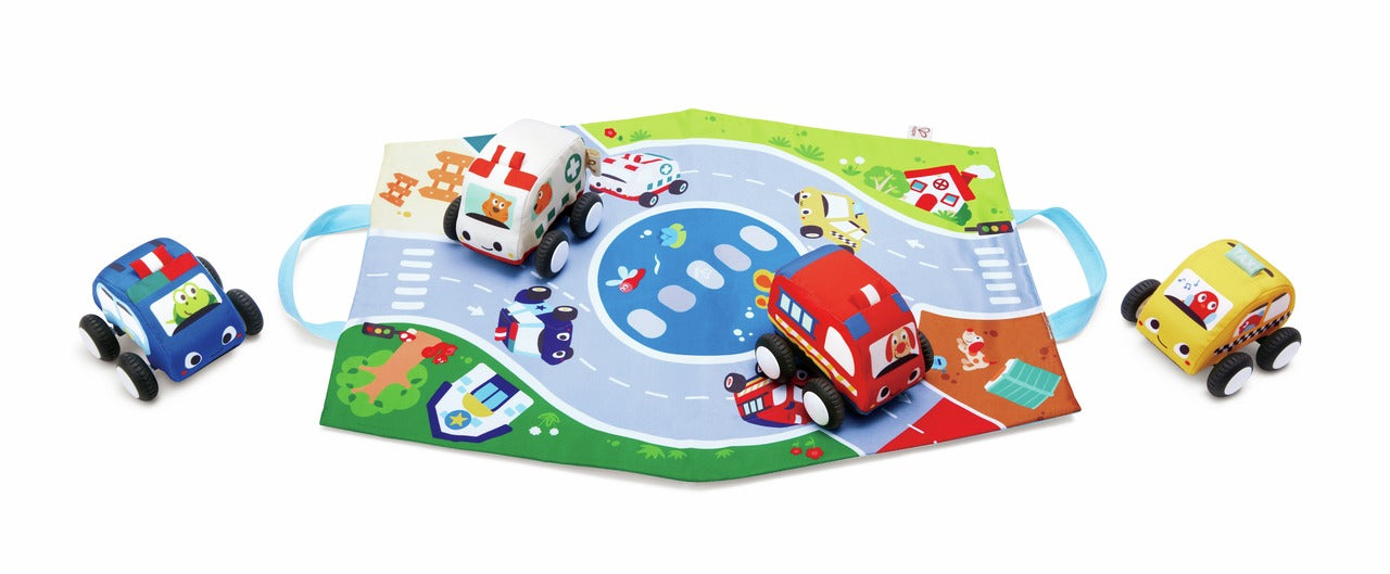 Hape - Plüschautoset mit Rückziehmotor