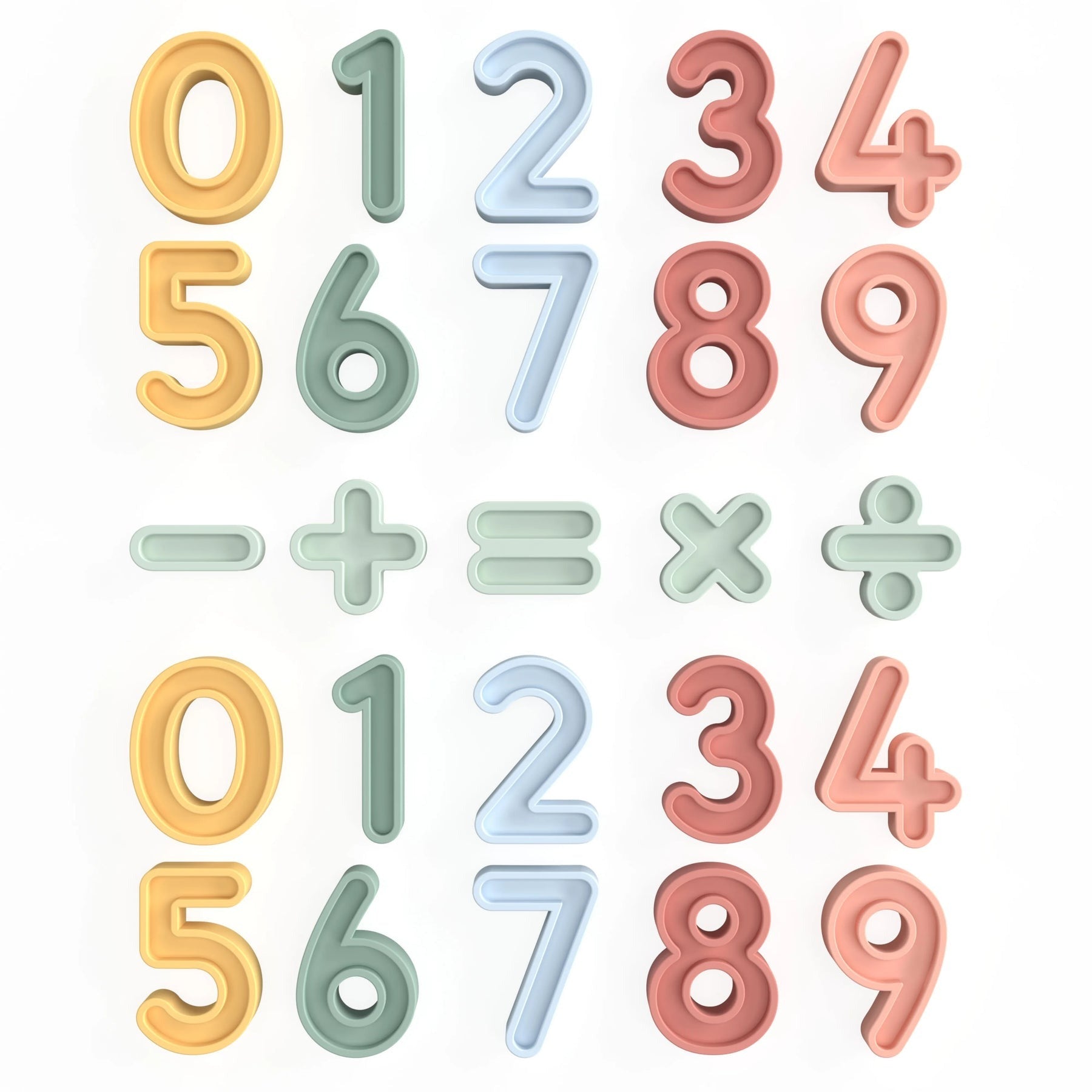 Sensorikspielzeug, Zahlen, Rechenzeichen, Pastellfarben, Silikonformen, haptisch, Lernspielzeug, Mathematik, Vorschule, Zählen, Rechnen, Montessori, bunte Formen, Kinderspielzeug, Bildungsressource, Kreativspiel.