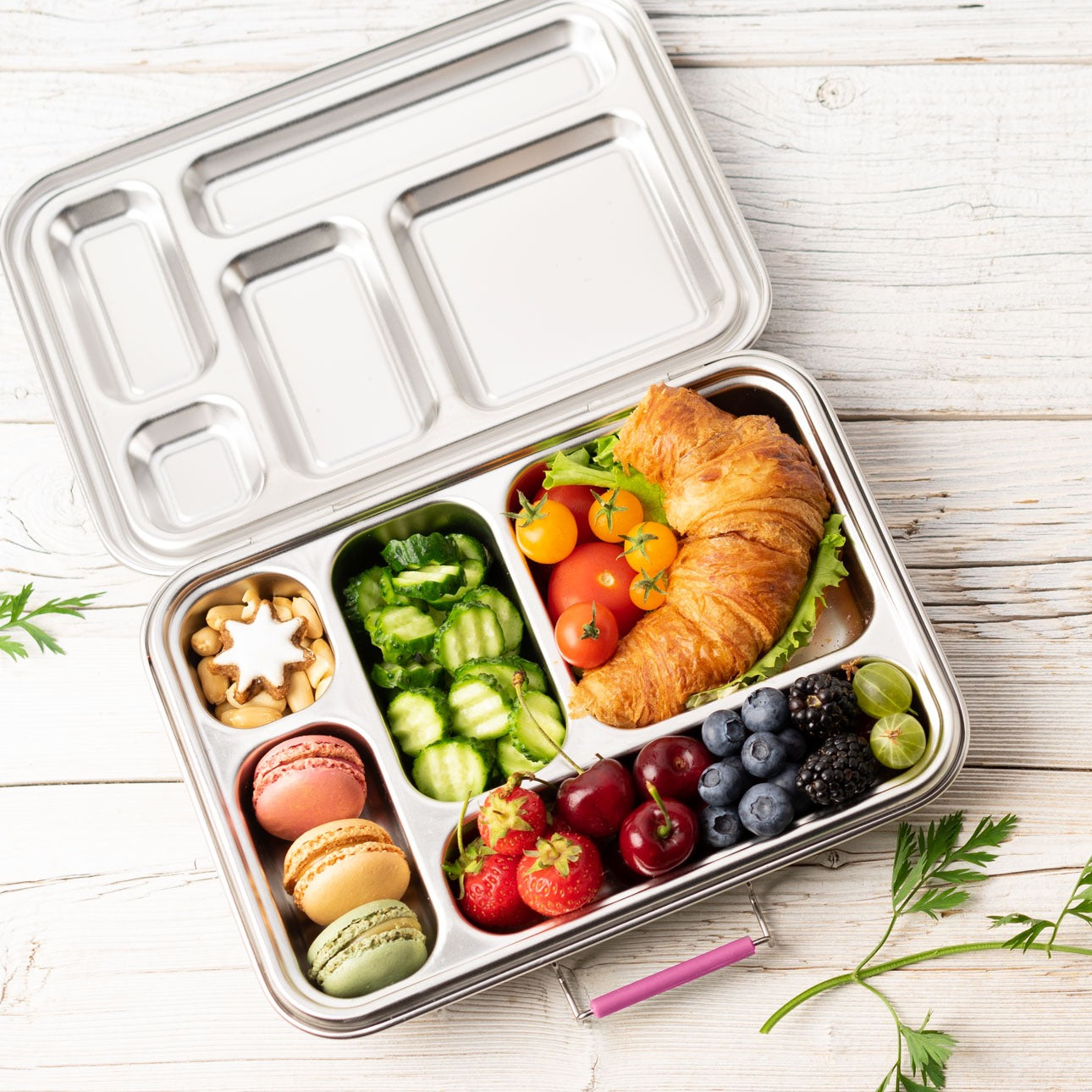 LEKKABOX - Lunchbox Edelstahl mit 5 Fächern Berry