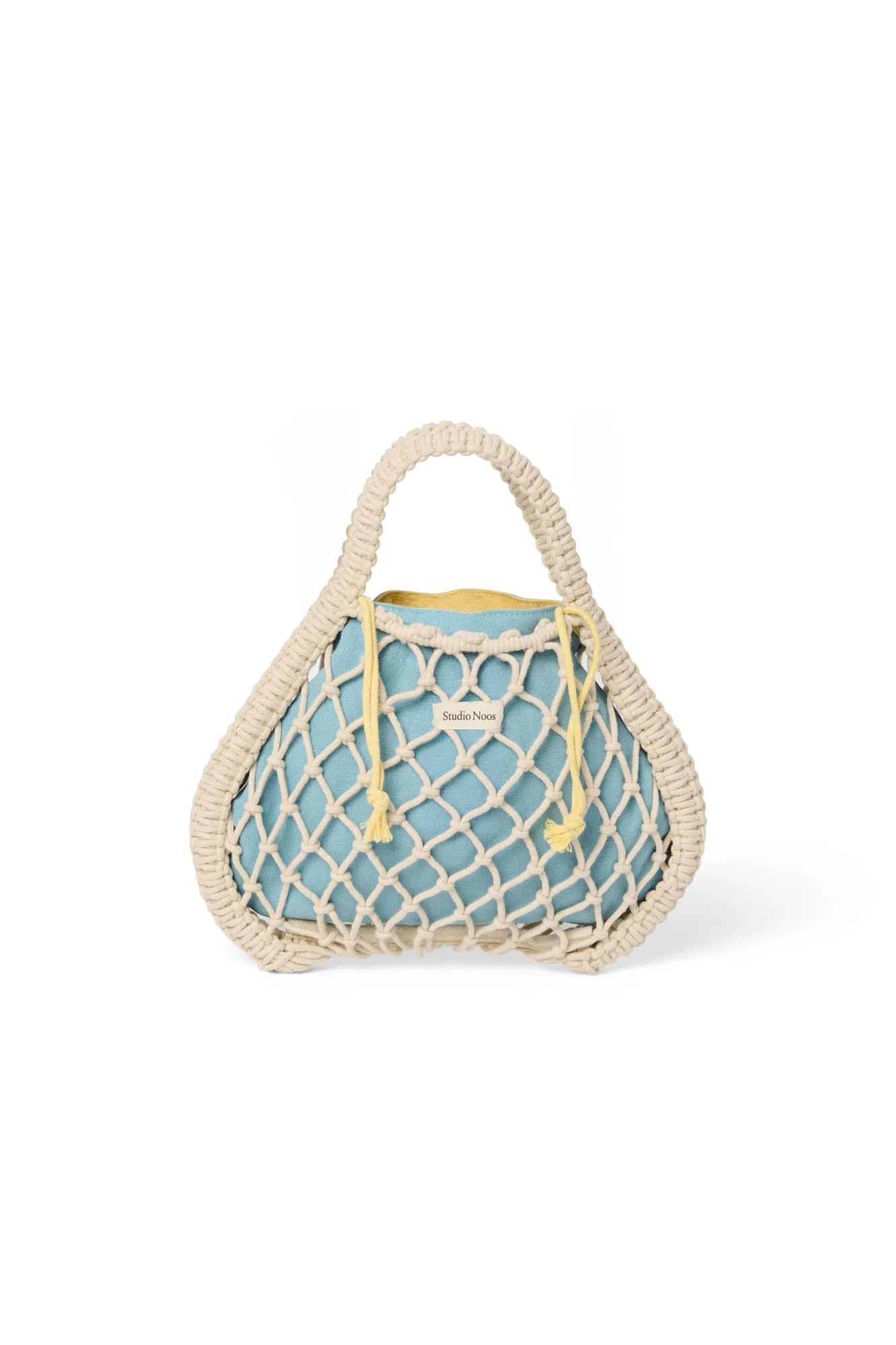 Studio Noos - Tasche Mini Macrame Natural mit Inlay Blau-Gelb – Ansicht 4 von 5