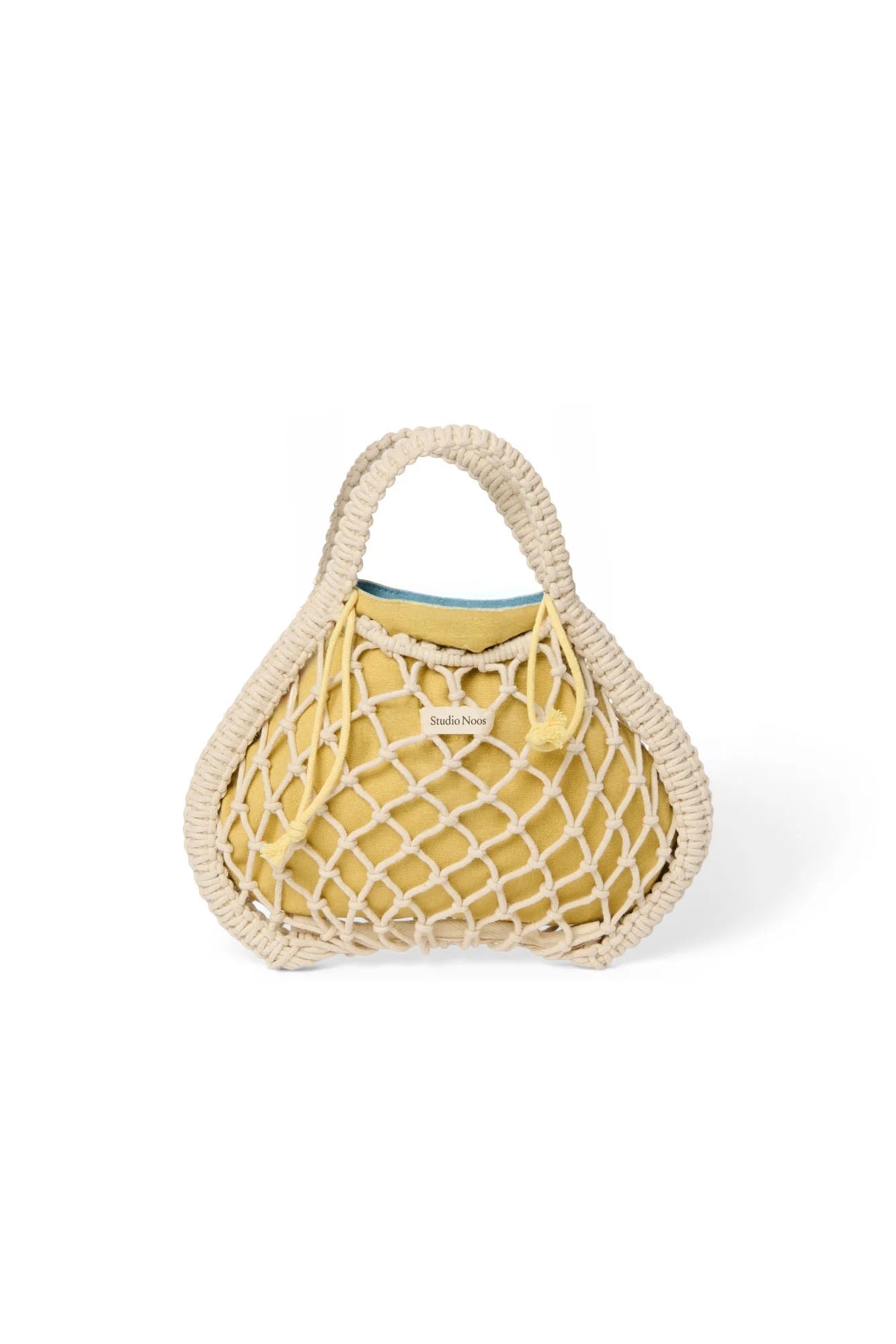Studio Noos - Tasche Mini Macrame Natural mit Inlay Blau-Gelb – Ansicht 5 von 5