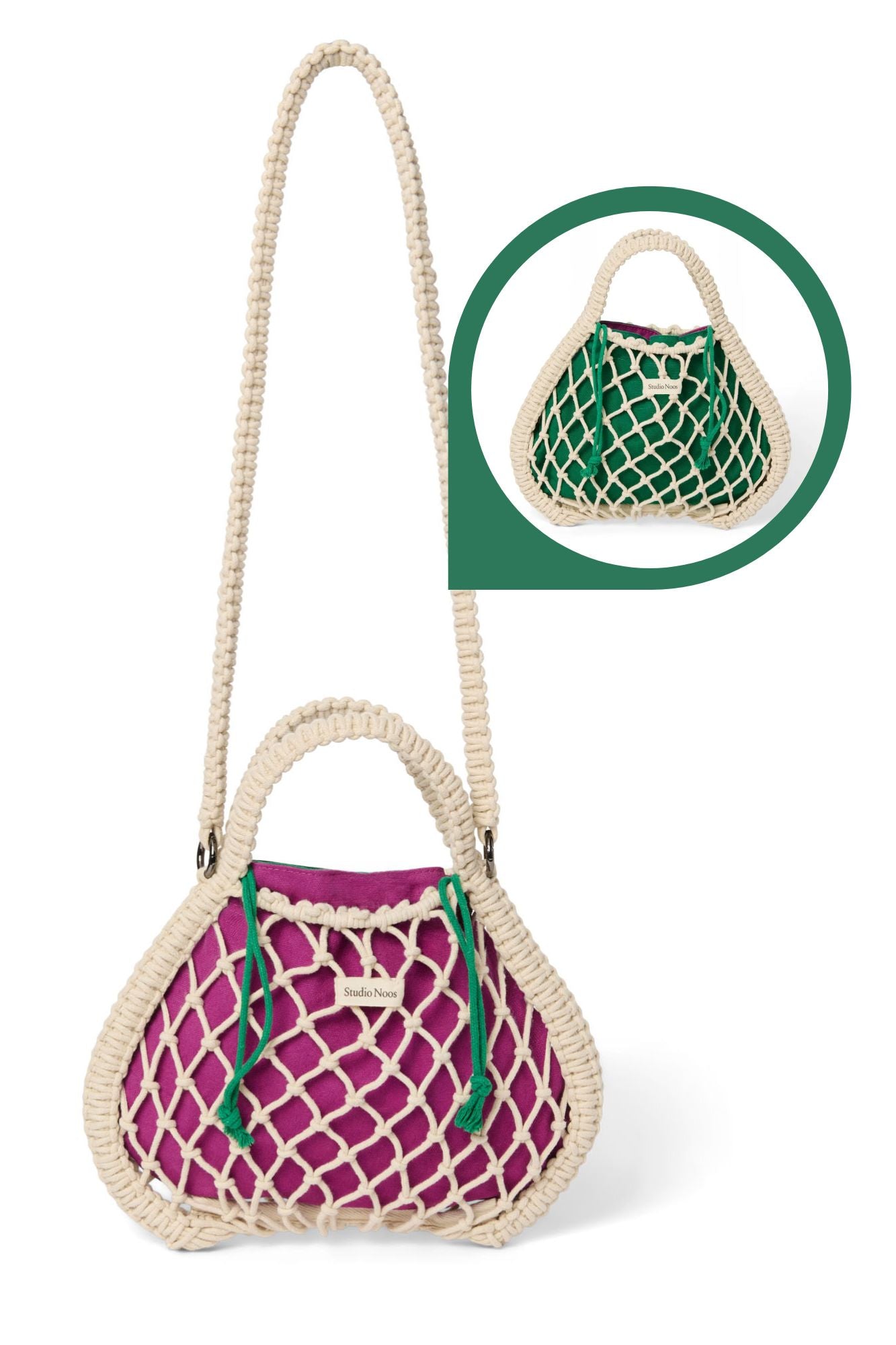 Studio Noos - Tasche Mini Macrame Natural mit Inlay Lila-Grün – Ansicht 1 von 5