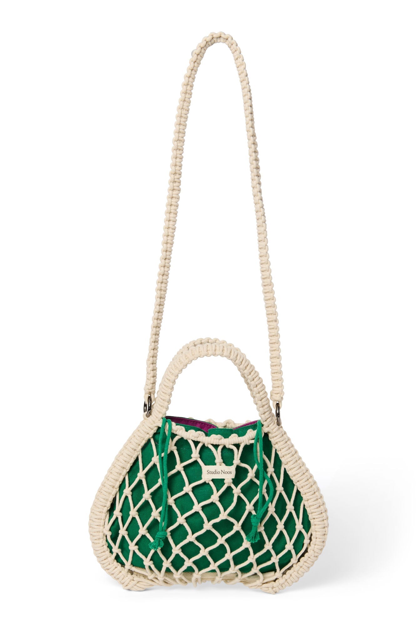 Studio Noos - Tasche Mini Macrame Natural mit Inlay Lila-Grün – Ansicht 3 von 5