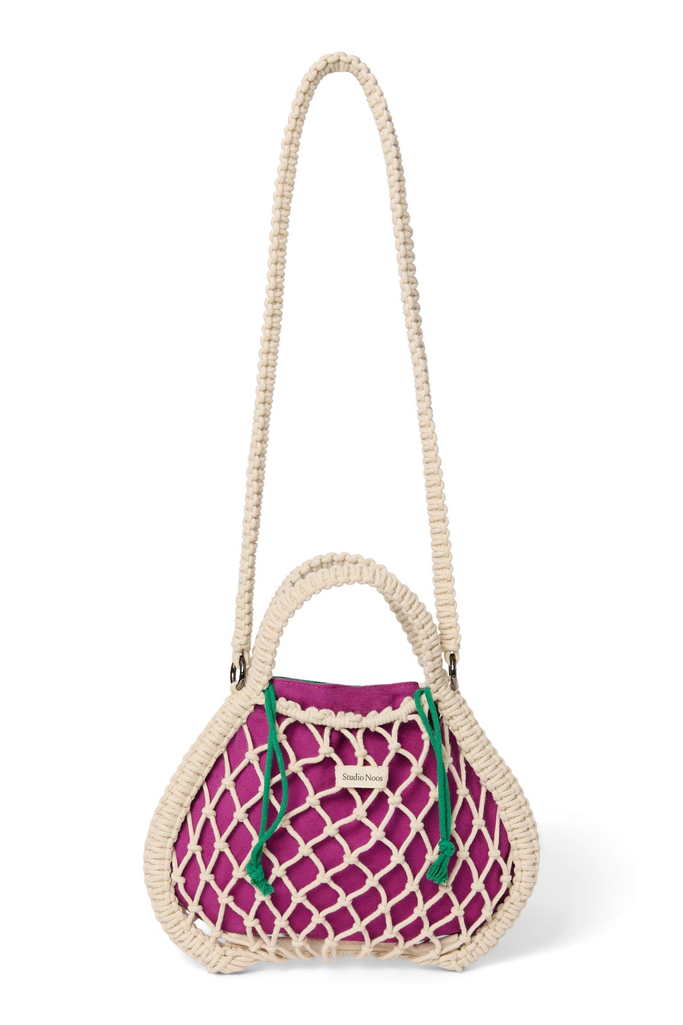 Studio Noos - Tasche Mini Macrame Natural mit Inlay Lila-Grün – Ansicht 2 von 5