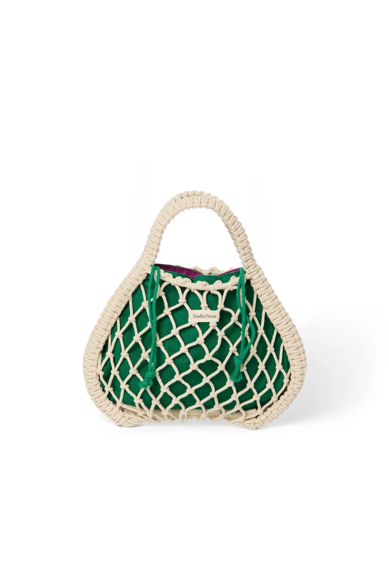 Studio Noos - Tasche Mini Macrame Natural mit Inlay Lila-Grün – Ansicht 4 von 5