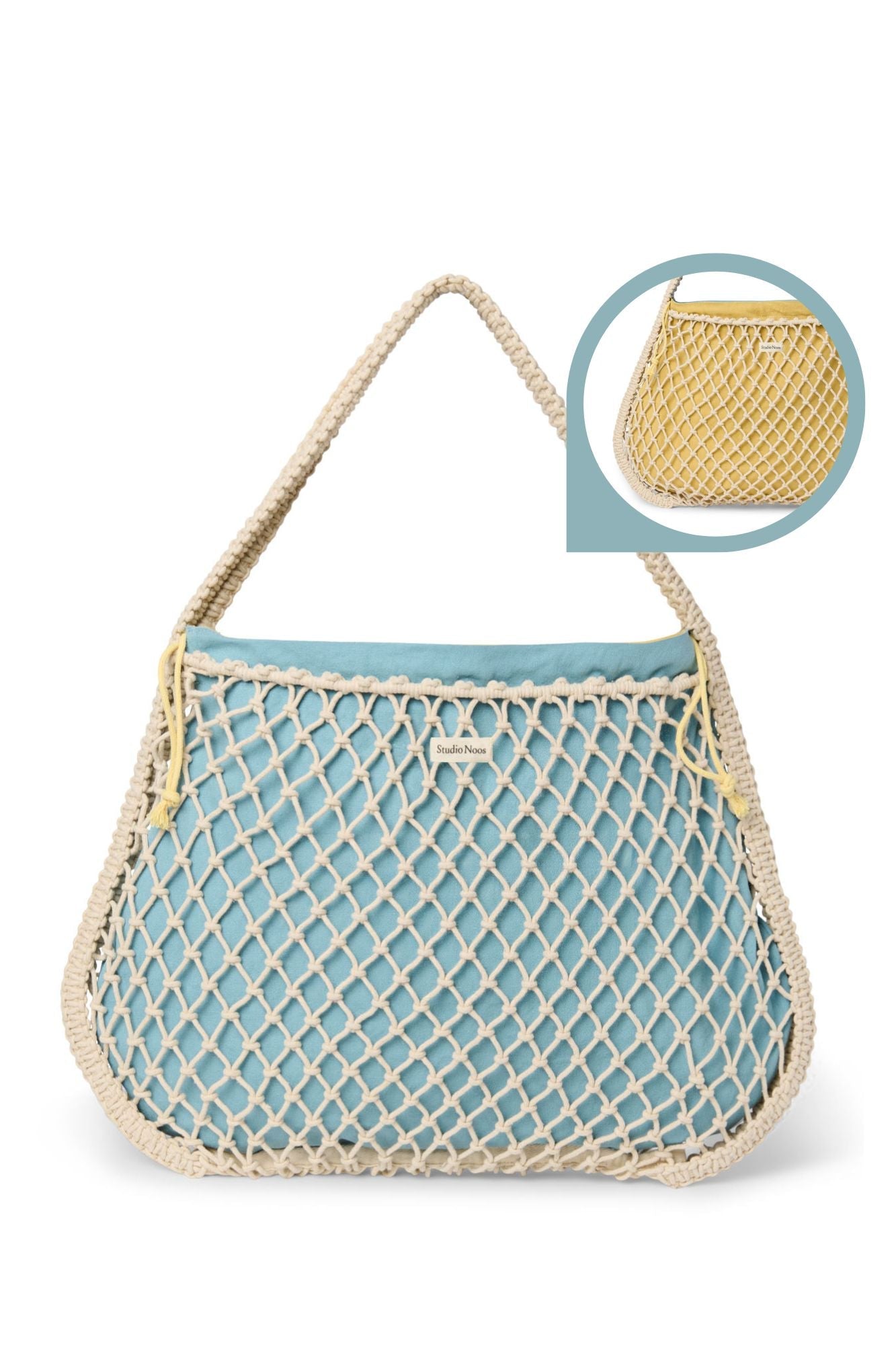 Studio Noos - Tasche Macrame Natur mit Inlay Blau-Gelb – Ansicht 1 von 3