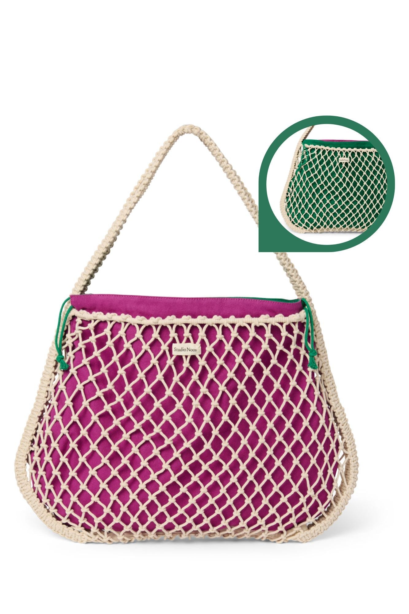 Studio Noos - Tasche Macrame Natur mit Inlay Lila-Grün – Ansicht 1 von 3