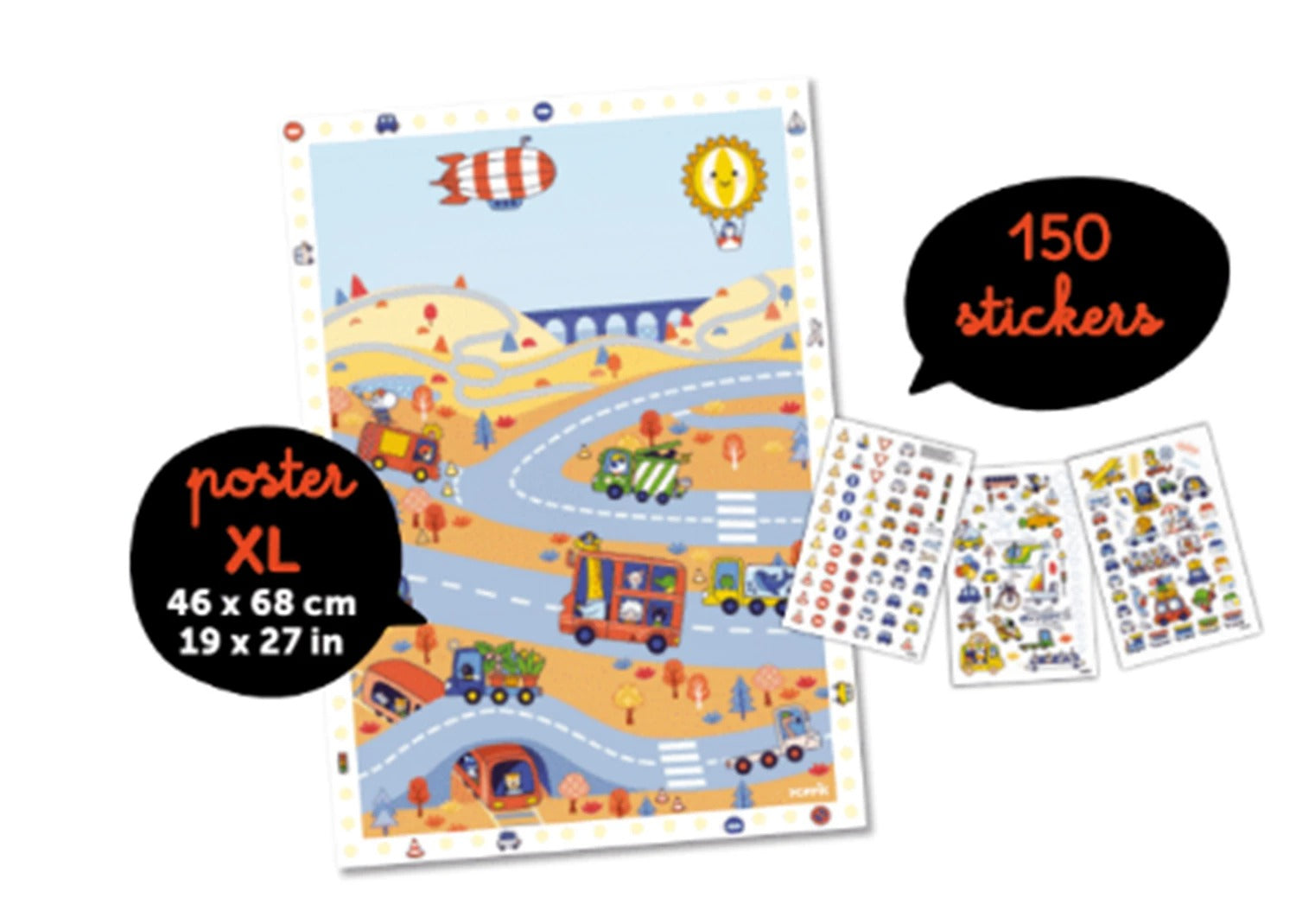 Poppik - Stickerposter Fahrzeuge mit 48 wieder ablösbaren Stickern