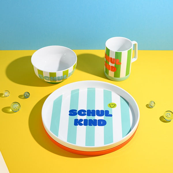ava&yves - Porzellan-Set Schulkind Streifen Türkis/Grün