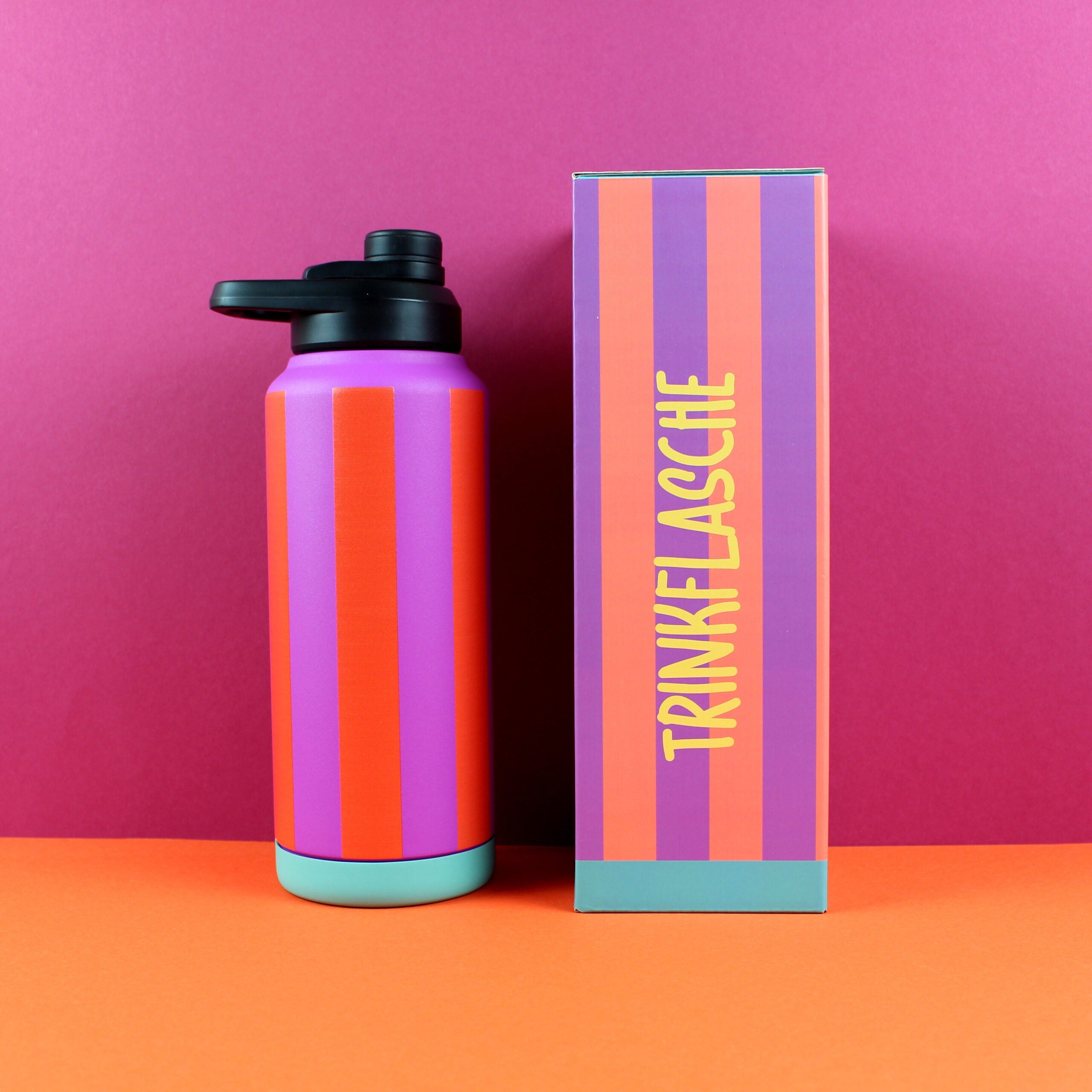 ava&yves - Trinkflasche Streifen Fuchsia/Rot 1000ml